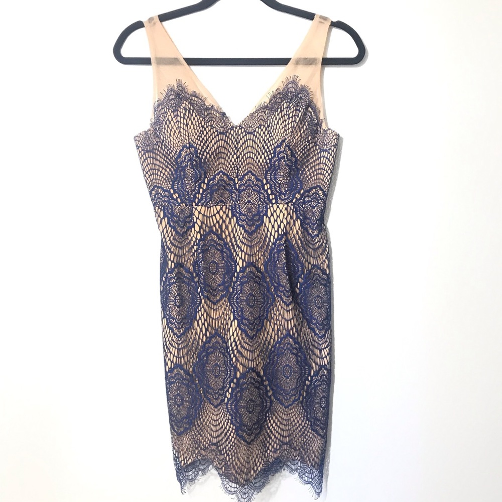 Lulu’s Blue Lace Mini Dress w Sheer Panels Small